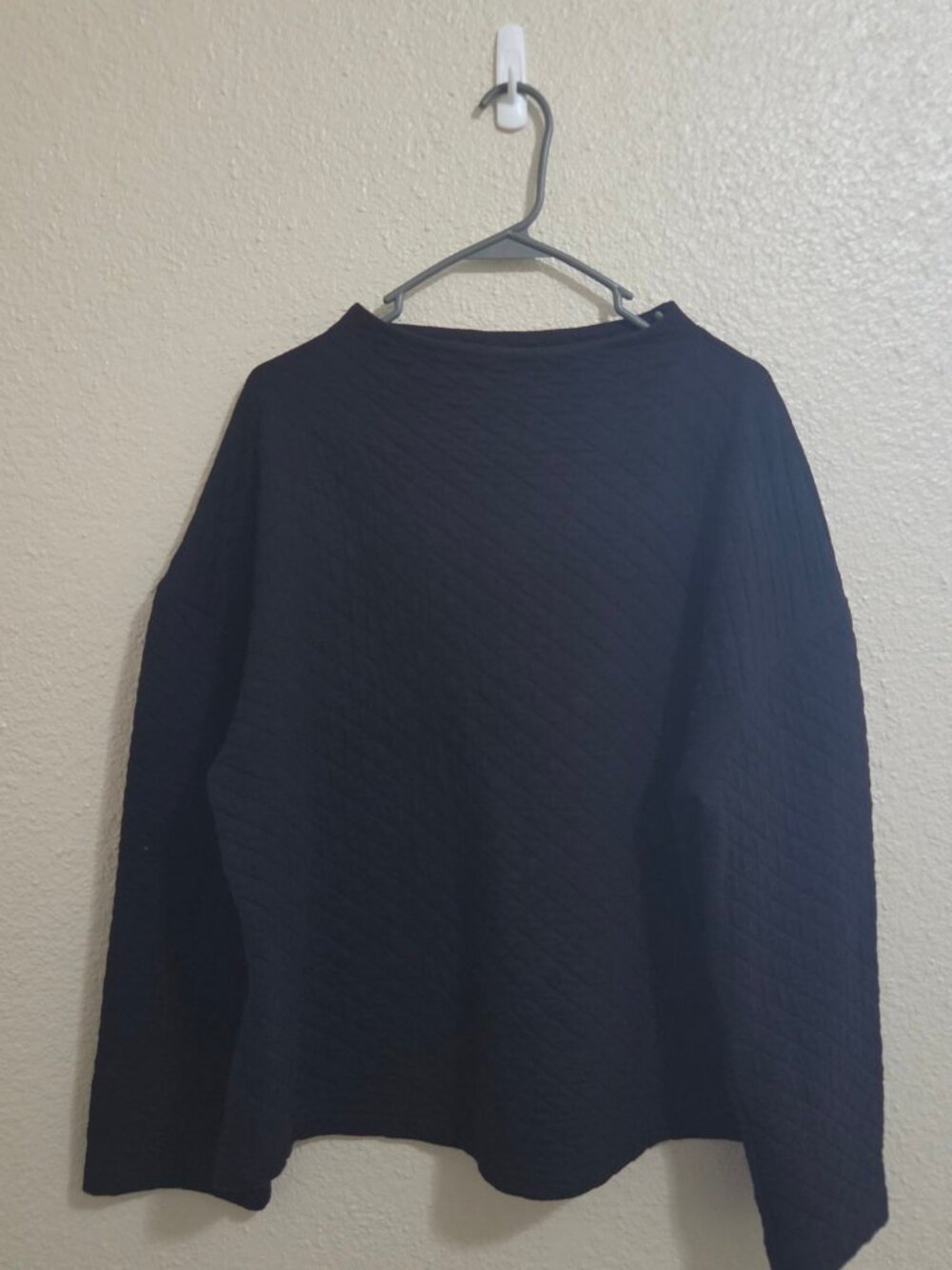 Eileen Fisher Black Quilted Pullover Sweatshirt L Boat Neck Organic Cotton